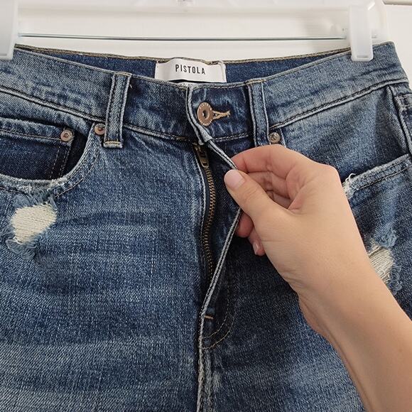 Pistola Medium Dark Wash High Rise Stright Leg Distressed Jean Size 27 - Picture 3 of 4